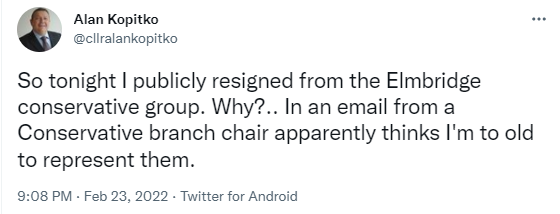 Alan Kopitko resignation tweet
