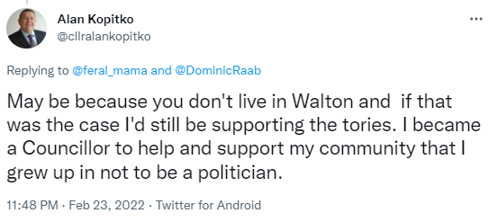 Alan Kopitko tweets about not wanting to be a politician