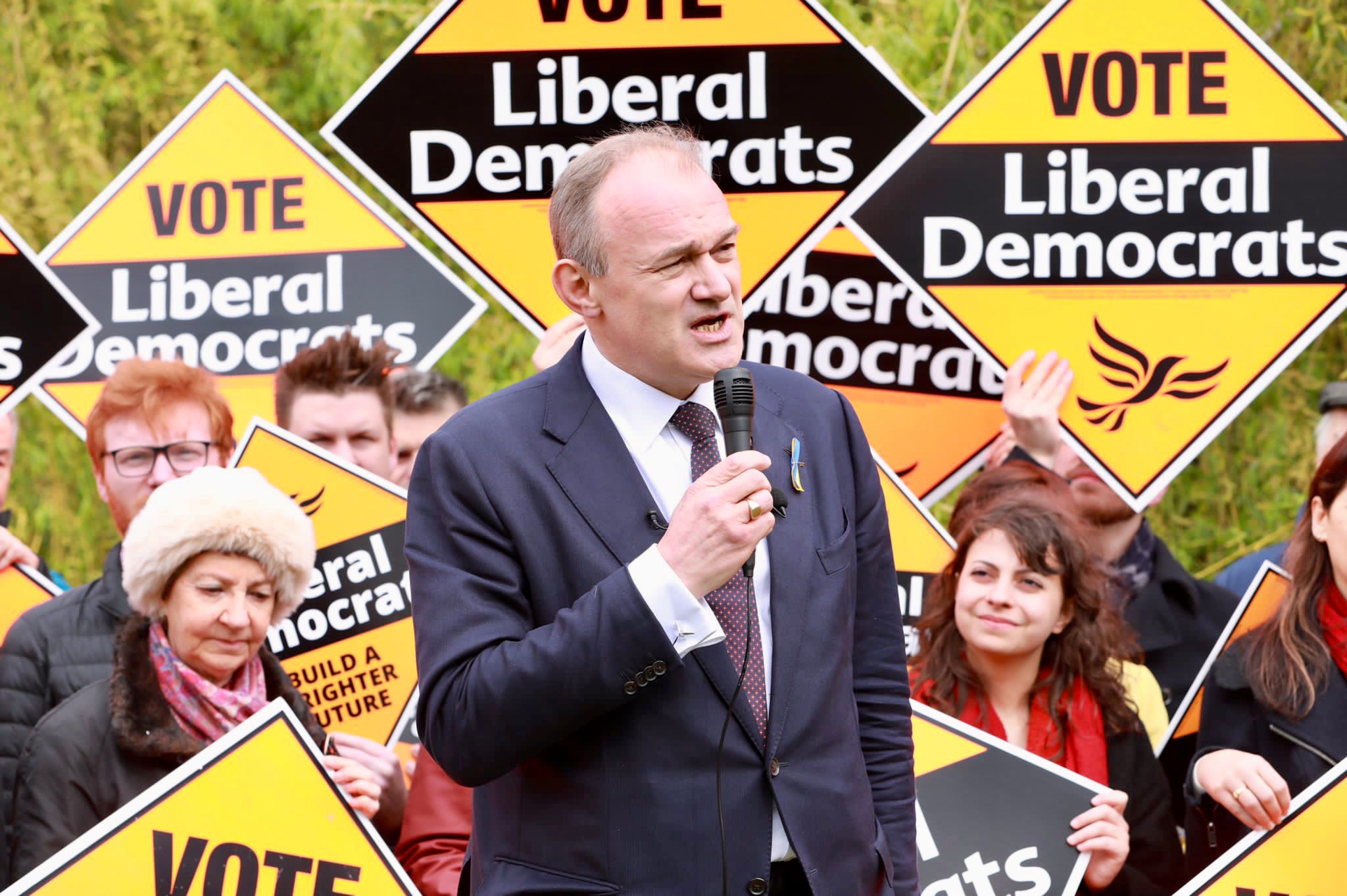 Ed Davey speaking at Lib Dem local election campaign launch 2022 - photo courtesy of Liberal Democrats