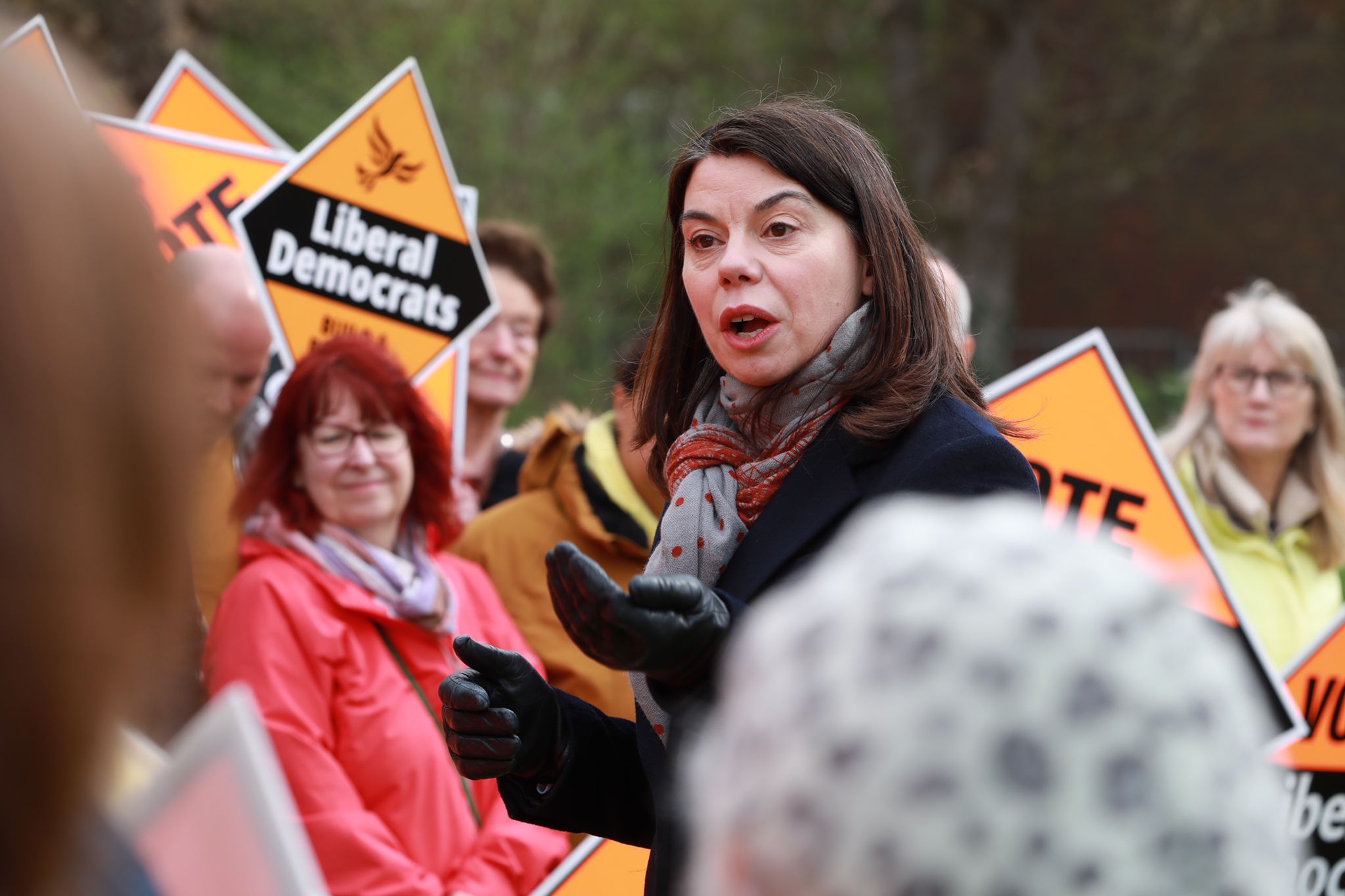 Sarah Olney speaking at Lib Dem local election campaign launch 2022 - photo courtesy of Liberal Democrats
