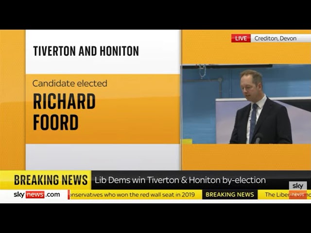 Richard Foord wins Tiverton & Honiton with 29.9% swing!