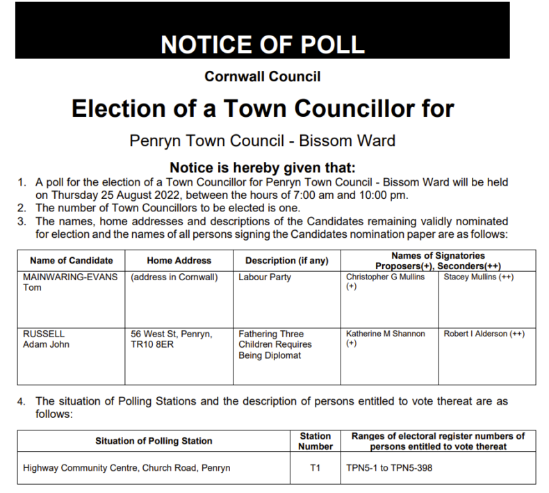 Notice-of-Poll-Penryn-TC-Bissom-Ward-25-August-2022