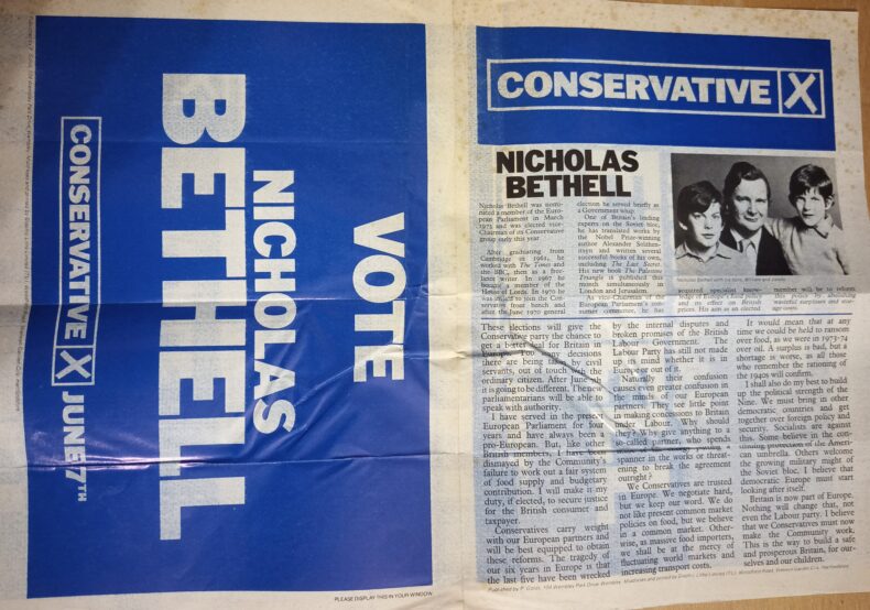 Conservative 1994 Euro elections leaflet - outside